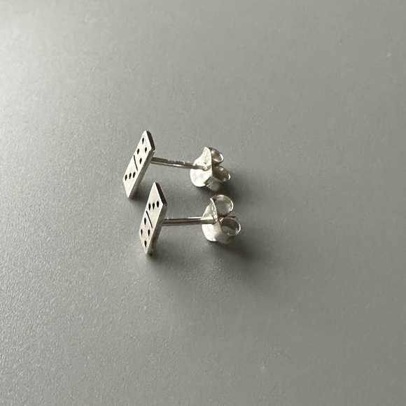 Sterling Silver Tiny Domino Stud Earrings - Picture 4 of 12